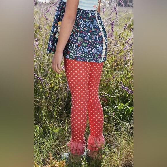 GIRLS MATILDA JANE Brilliant daydream I Heart You Leggings polka dot red ruffles - Picture 1 of 9